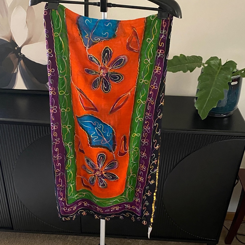 Vintage Caren Charles Multicolored Embroidered Scarf